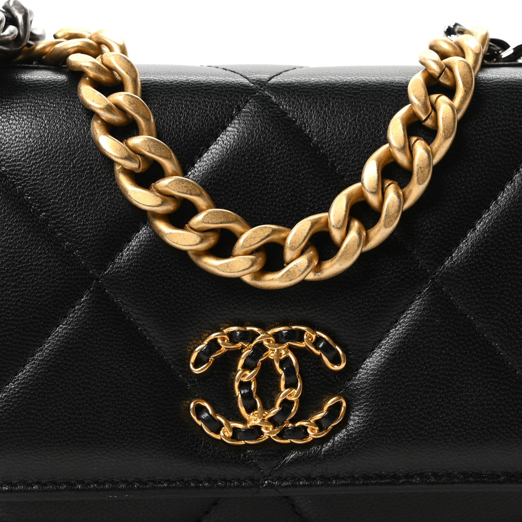 Chanel Lambskin Quilted Chanel 19 Wallet On Chain WOC Black
