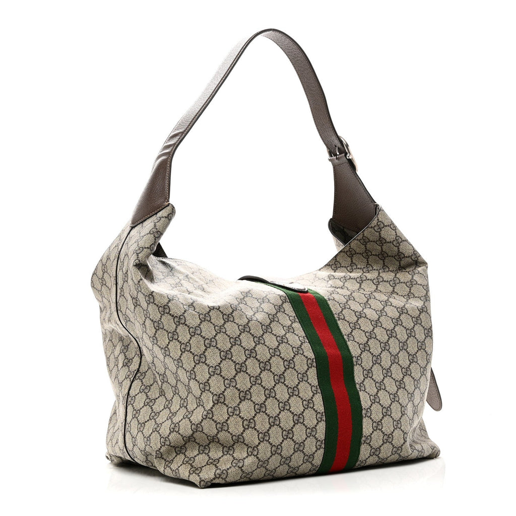 Gucci Tender GG Supreme Monogram Textured Dollar Calfskin Web Medium Jackie 1961 Crossbody Bag Beige Ebony New Acero