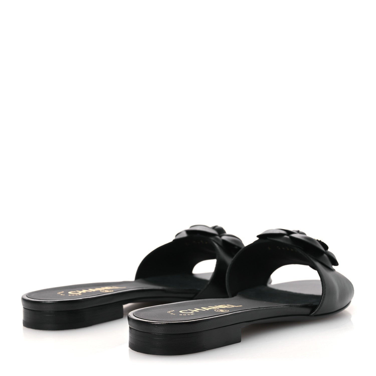 Lambskin Camellia Sandal Mules 37.5 Black
