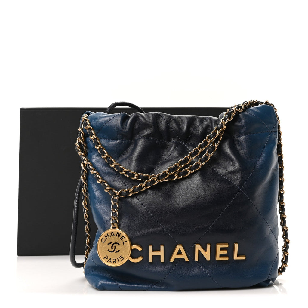 Chanel Shaded Calfskin Quilted Mini Chanel 22 Blue Dark Blue