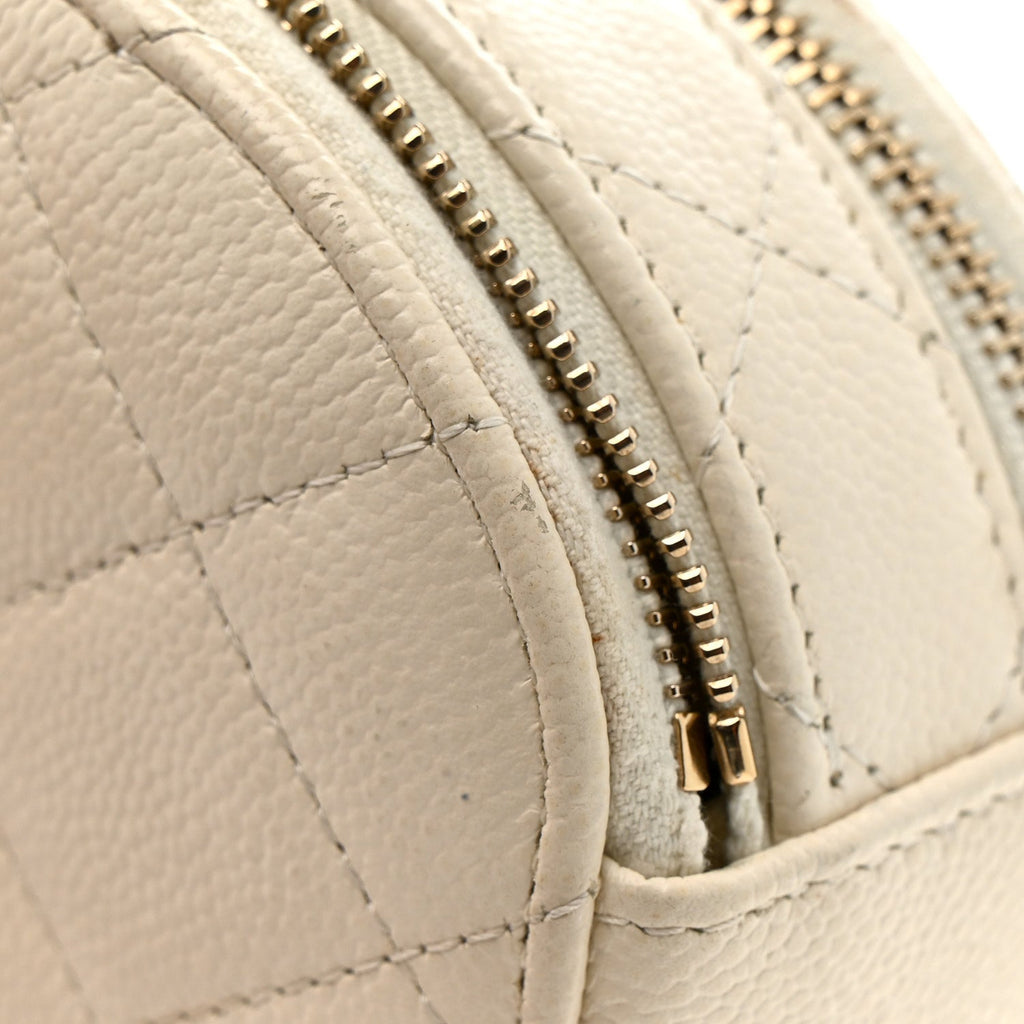 Chanel Caviar Quilted Round Handle With Care Vanity With Chain White
