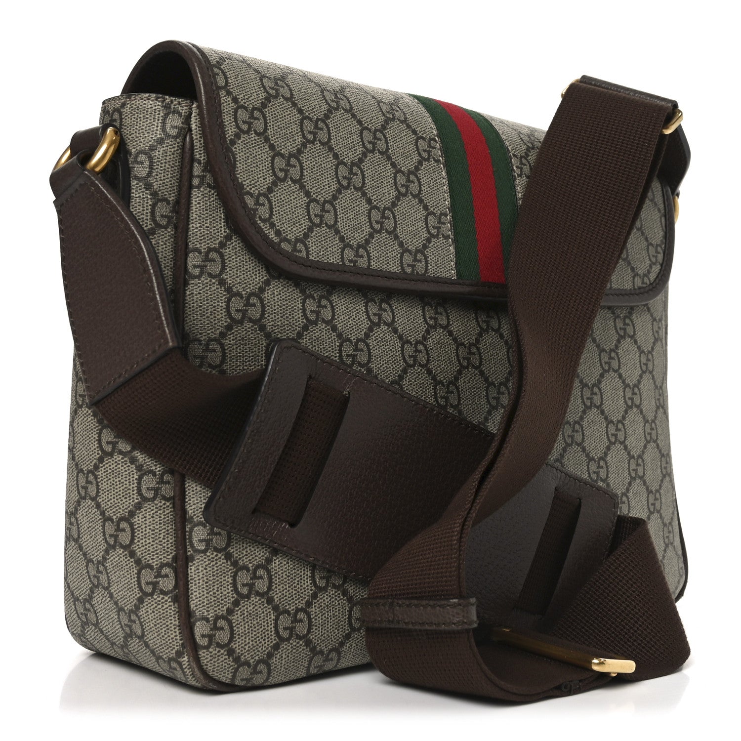 Gucci Tender GG Supreme Monogram Textured Dollar Calfskin Ophidia Messenger Bag Beige Ebony Dark Brown