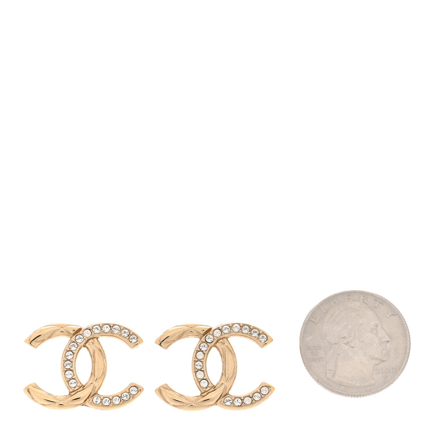 Crystal Glitter Quilted CC Earrings Light Gold