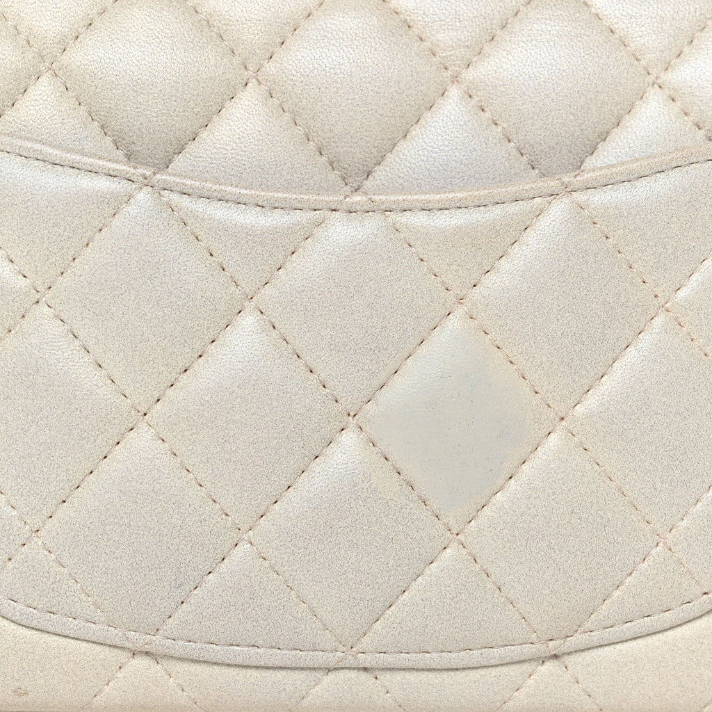 Chanel Iridescent Lambskin Quilted Mini Top Handle Rectangular Flap White