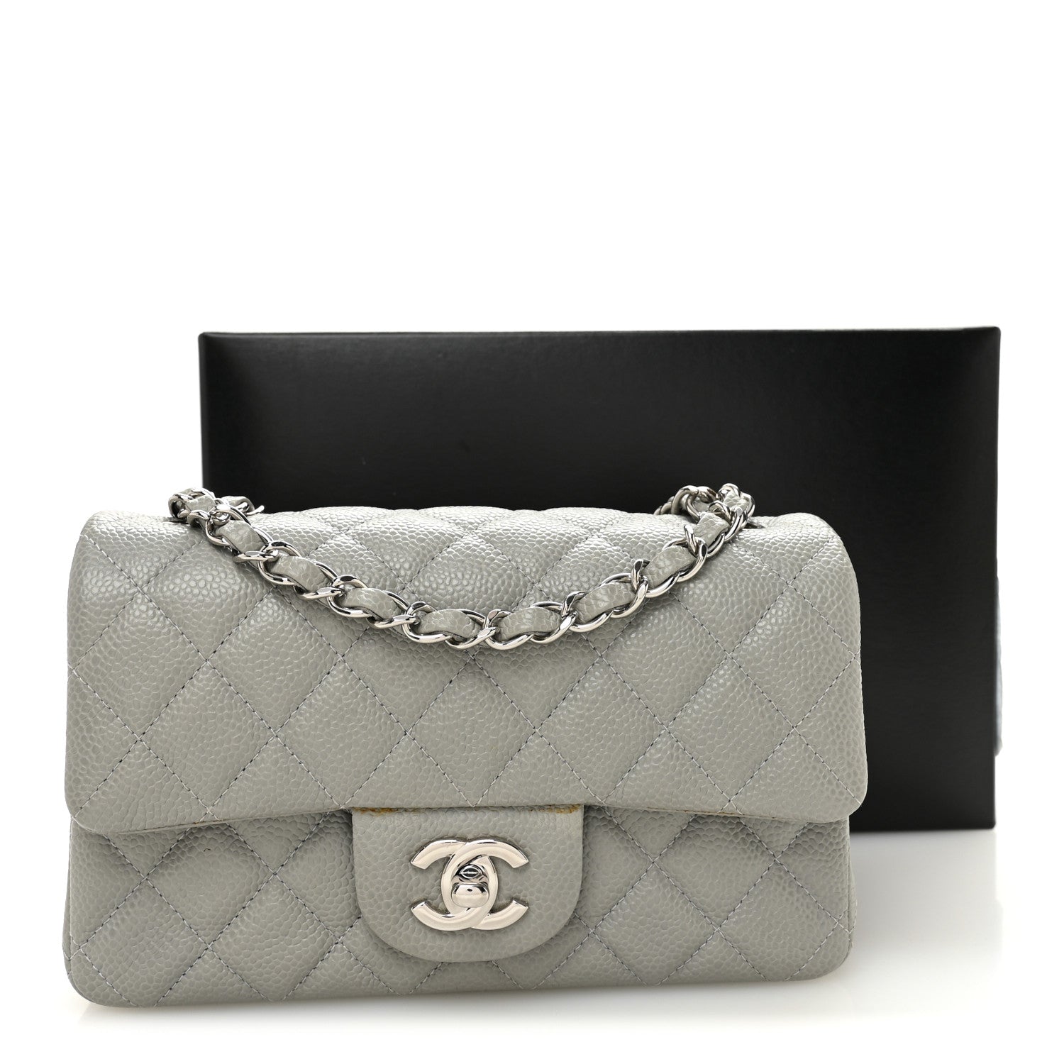 Chanel Caviar Quilted Mini Rectangular Flap Light Grey
