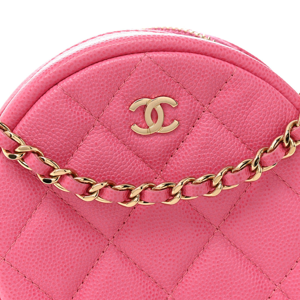 Chanel Caviar Quilted Round Clutch With Chain Pink