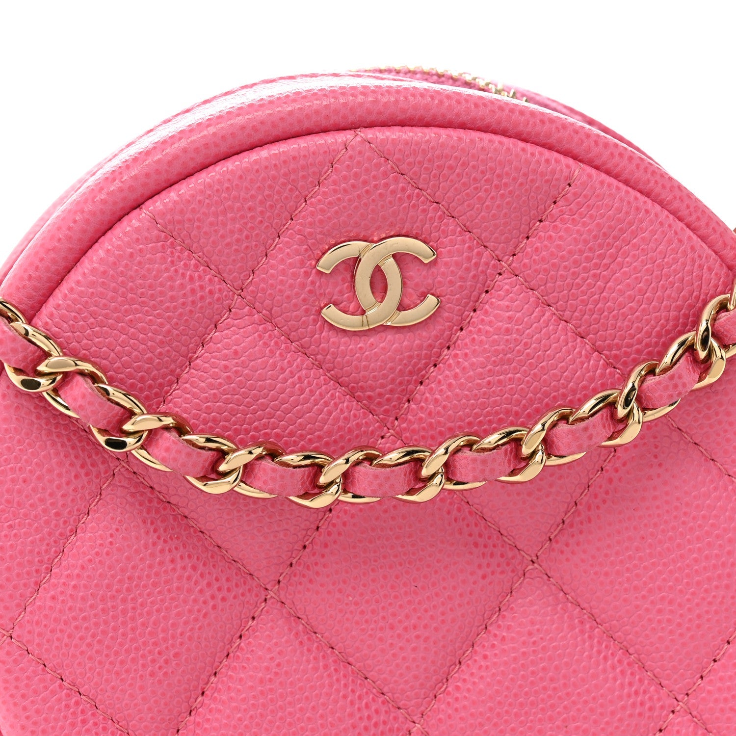 Chanel Caviar Quilted Round Clutch With Chain Pink