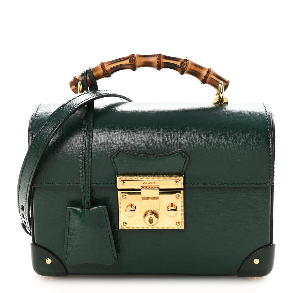 Gucci Azalea Calfskin Small Padlock Bamboo Shoulder Bag Vintage Green