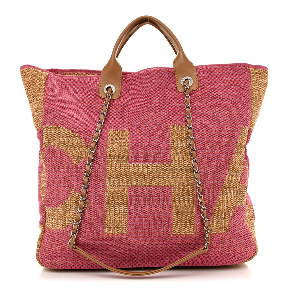 Chanel Mixed Fibers Large Shopping Bag Pink Beige