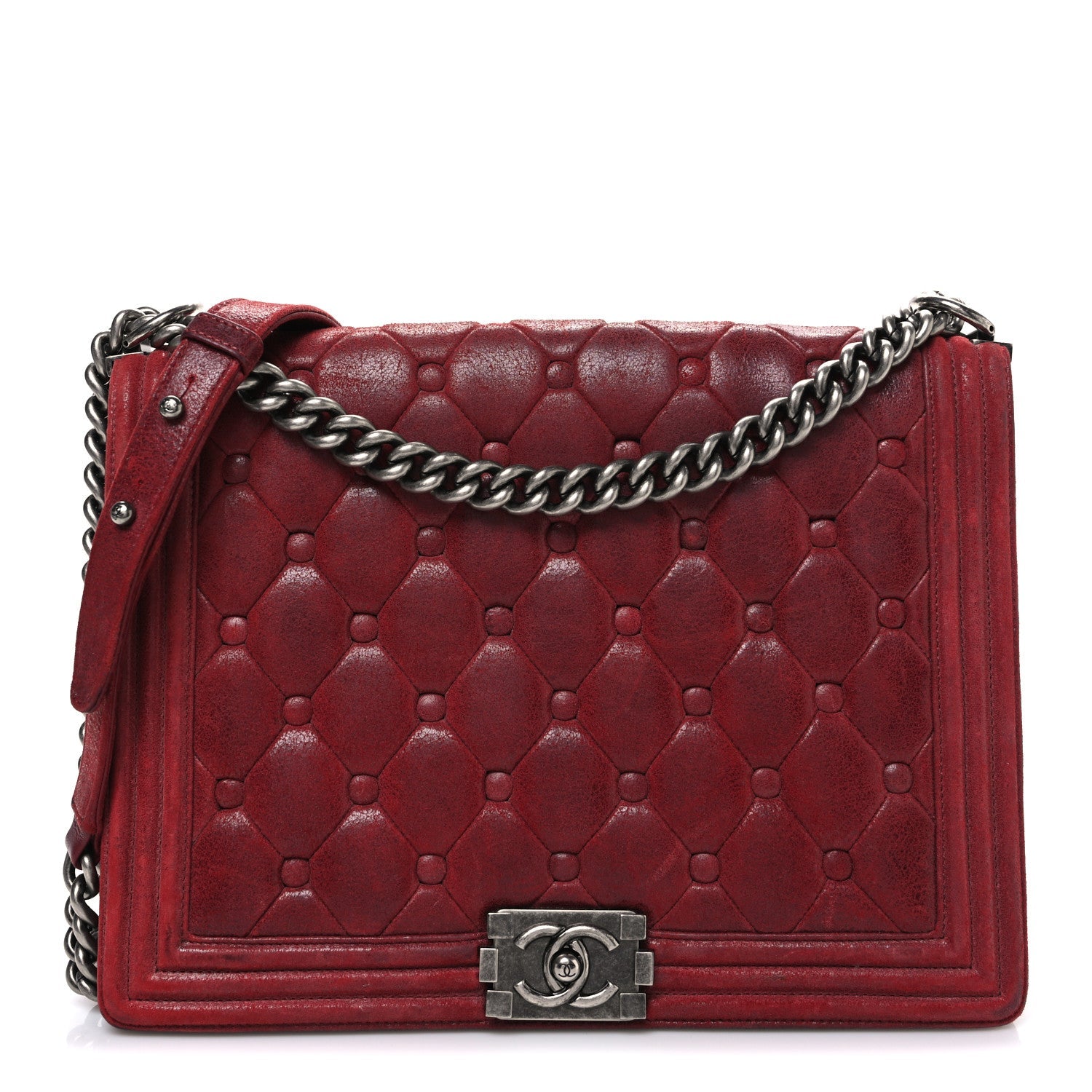 Chanel Nubuck Chesterfield Quilted Large Celtic Boy Flap Red