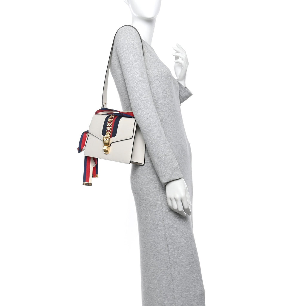 Gucci Calfskin Small Sylvie Shoulder Bag Off White
