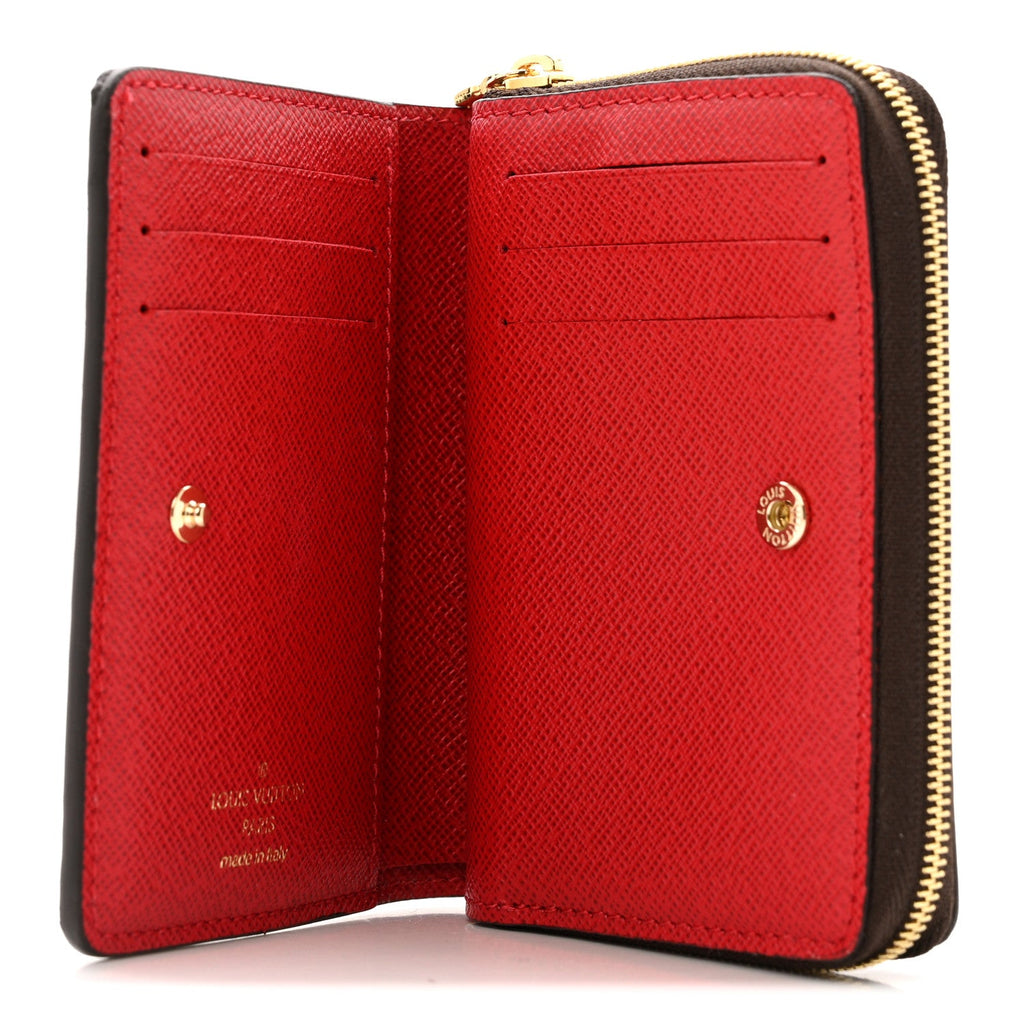 Louis Vuitton Damier Ebene Lou Zippy Compact Wallet Cerise Red