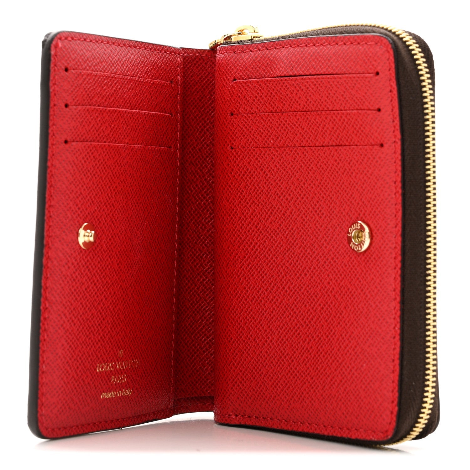 Louis Vuitton Damier Ebene Lou Zippy Compact Wallet Cerise Red