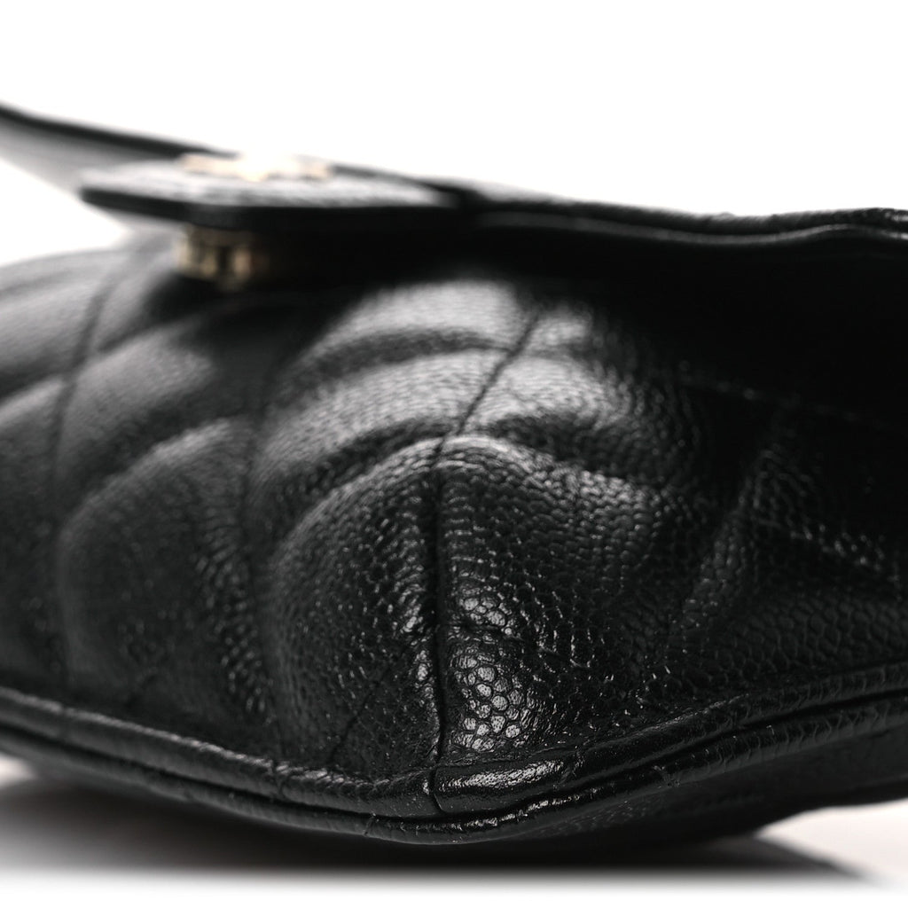 Chanel Caviar Fabric Foldable Tote Bag With Chain Black Multicolor