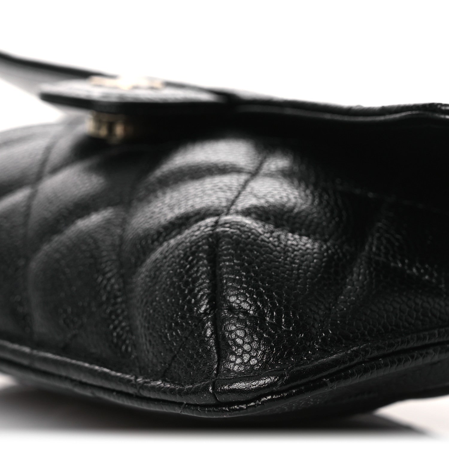 Chanel Caviar Fabric Foldable Tote Bag With Chain Black Multicolor