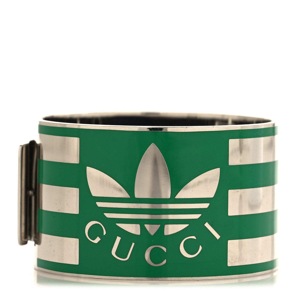 Gucci X ADIDAS Metal Enamel Cuff Bracelet S Silver Green