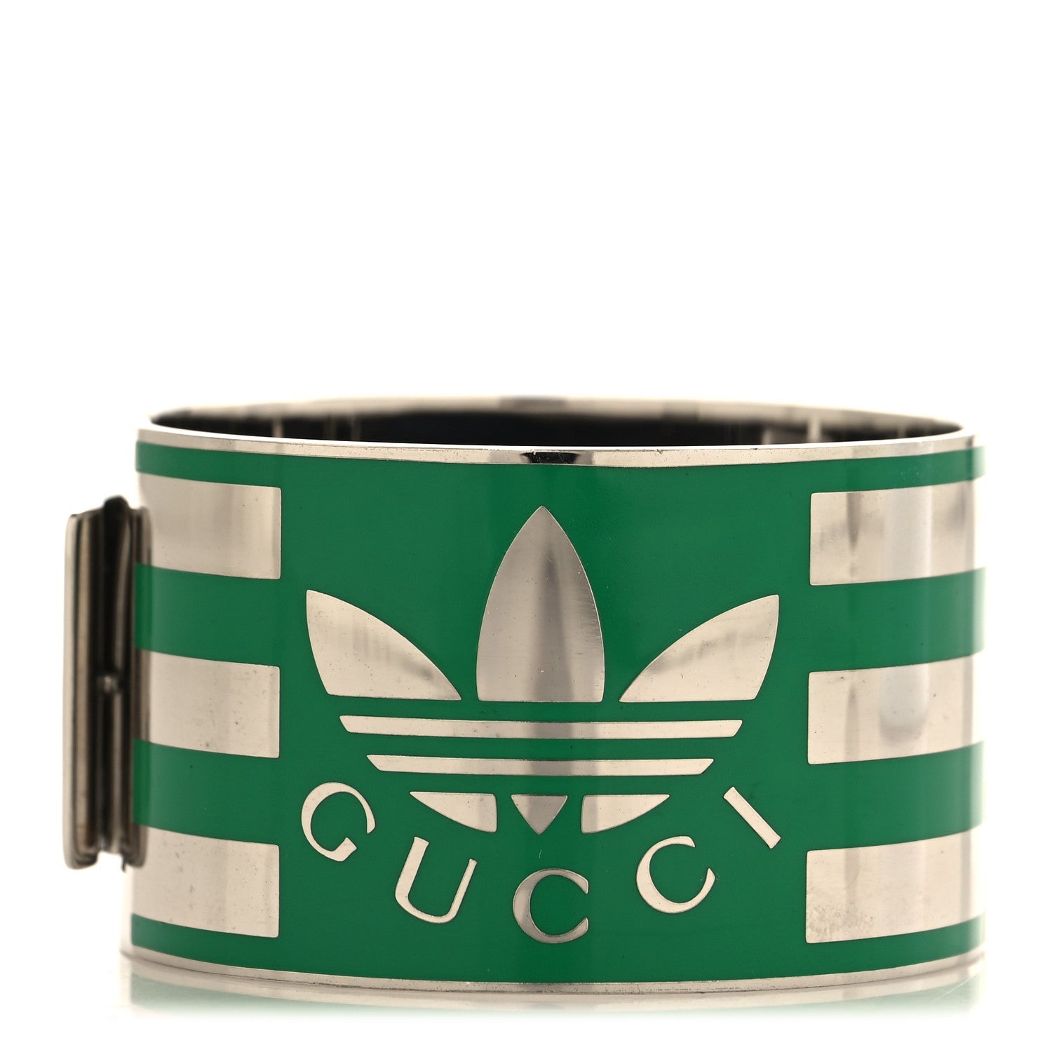 Gucci X ADIDAS Metal Enamel Cuff Bracelet S Silver Green