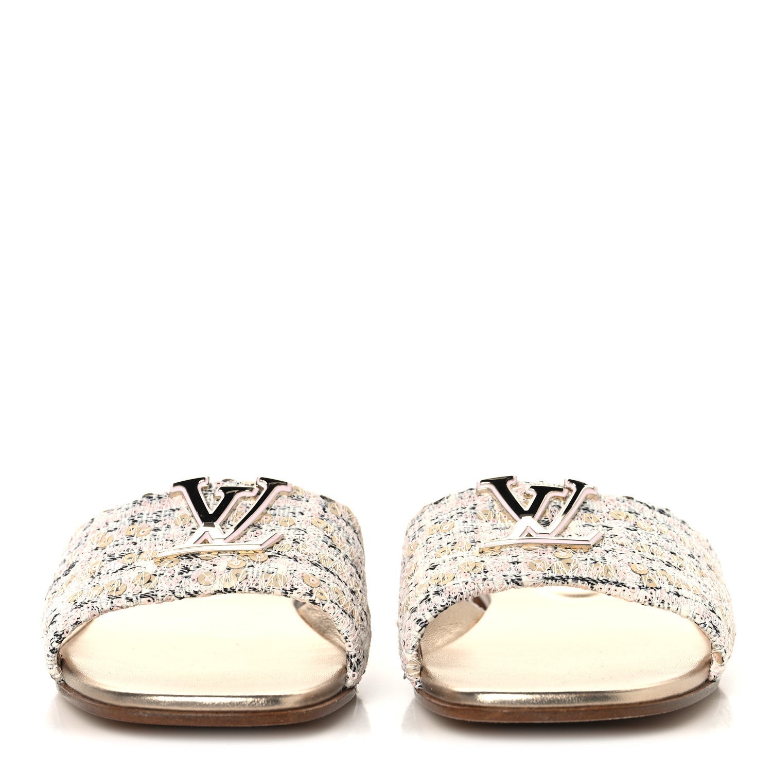 Louis Vuitton Tweed Sequin LV Mare Flat Mule Sandals 39 Light Gold