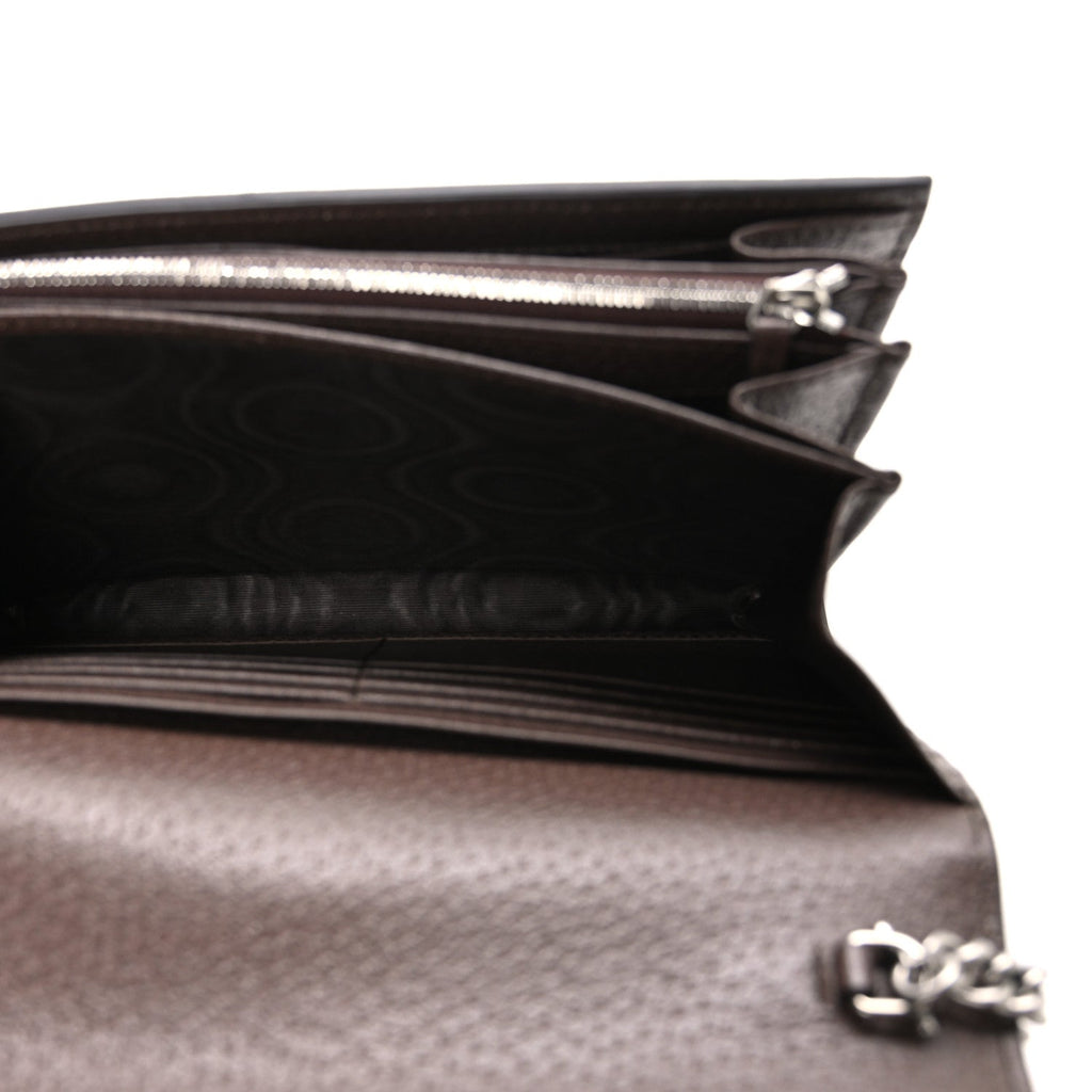 Gucci Monogram Jumbo GG Textured Dollar Calfskin Mini Dionysus Chain Wallet Camel Ebony New Acero