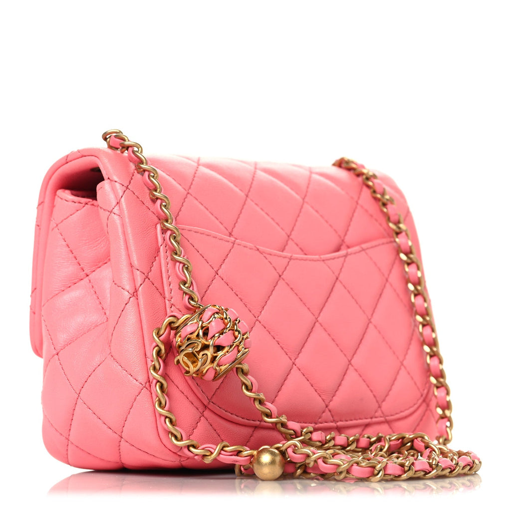 Chanel Lambskin Quilted Mini Pearl Crush Flap Pink