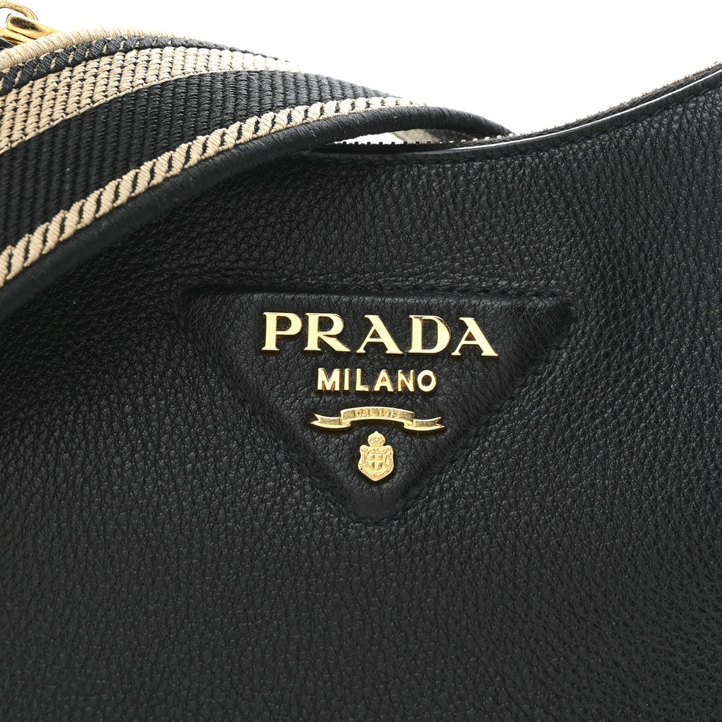 Prada Vitello Daino Soft Zippered Hobo Shoulder Bag Black