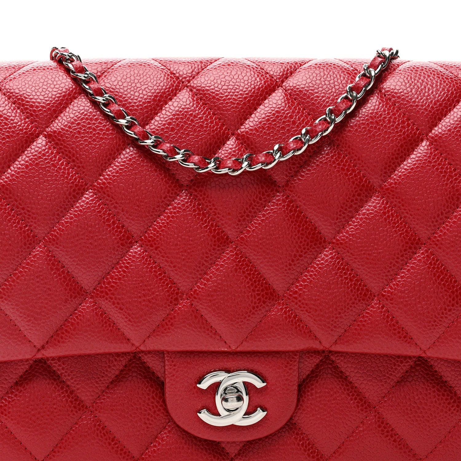 Chanel Iridescent Caviar Quilted Clutch With Chain Flap Red