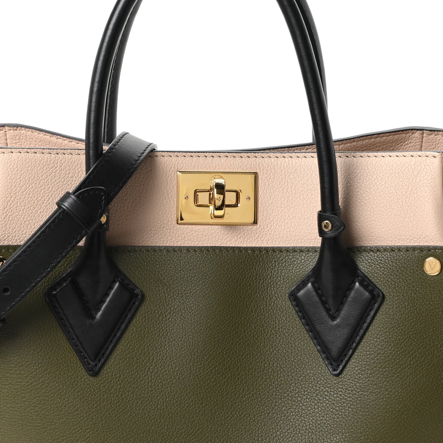Louis Vuitton Calfskin Monogram On My Side MM Laurier Green Toffee Latte Beige