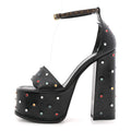 Louis Vuitton Calfskin Studded Fame Platform Sandals 37 Black
