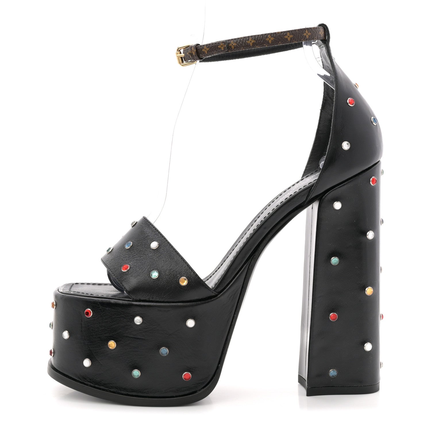 Louis Vuitton Calfskin Studded Fame Platform Sandals 37 Black