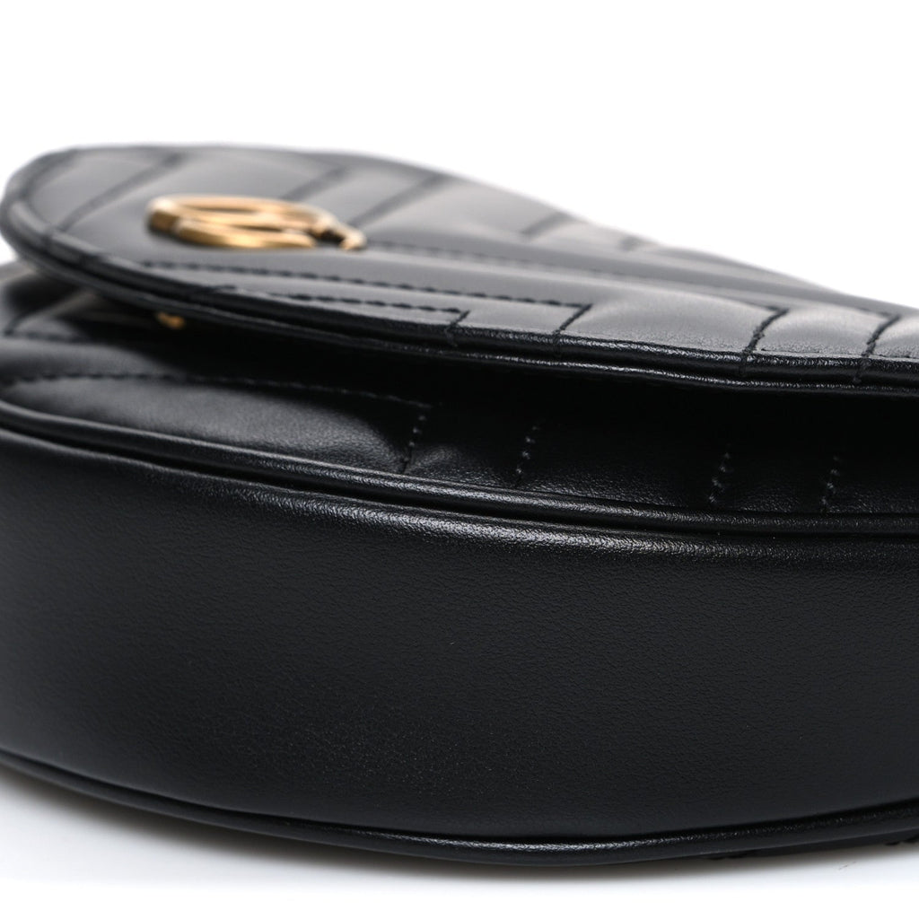 Gucci Calfskin Matelasse Mini GG Marmont Chain Half Moon Crossbody Bag Black