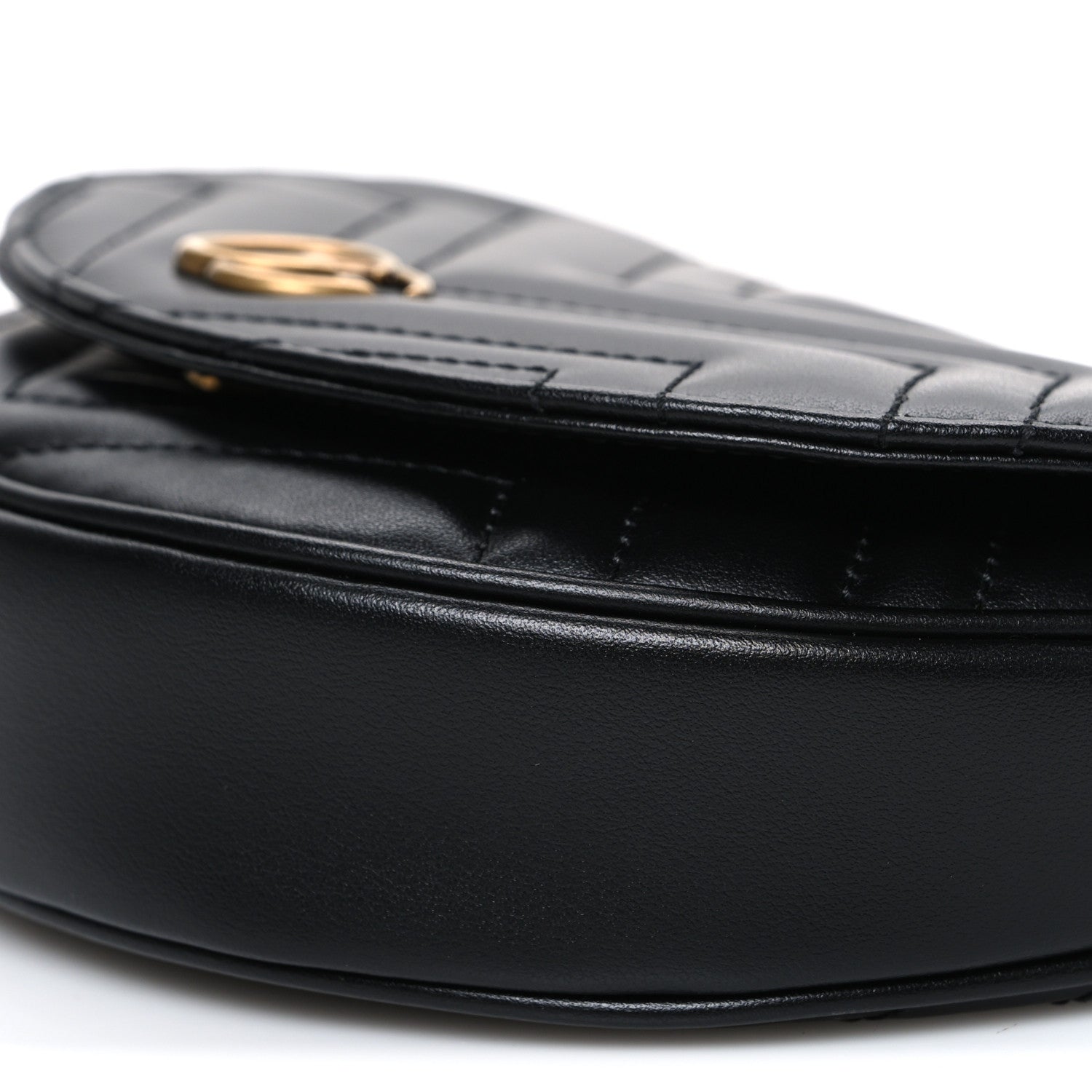 Gucci Calfskin Matelasse Mini GG Marmont Chain Half Moon Crossbody Bag Black