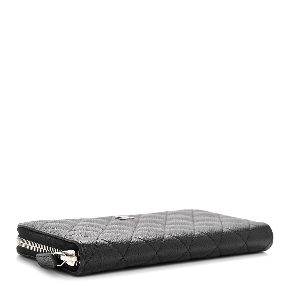 Caviar Quilted Large Gusset Zip Around Wallet Black