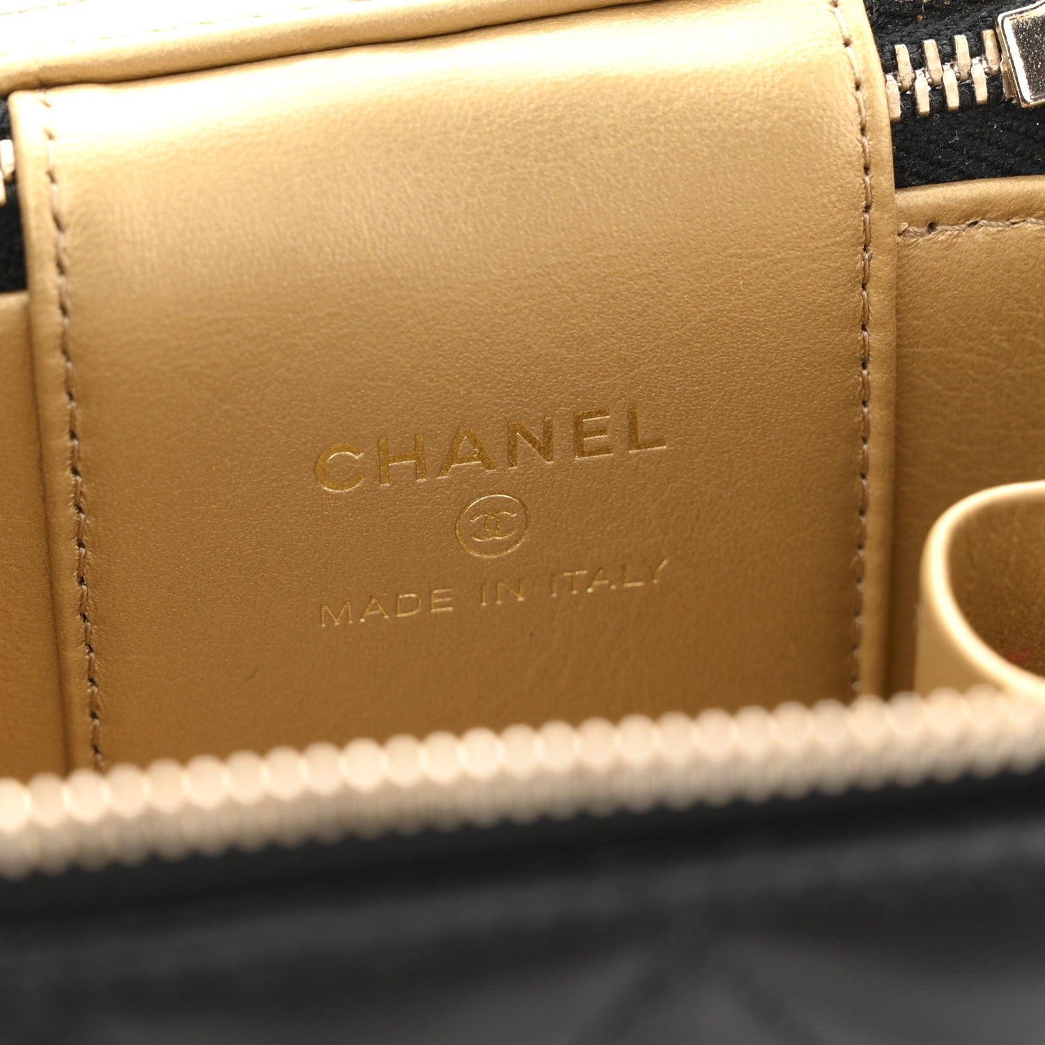 Chanel Lambskin Quilted Mini Pearl Crush Vanity Case With Chain Black