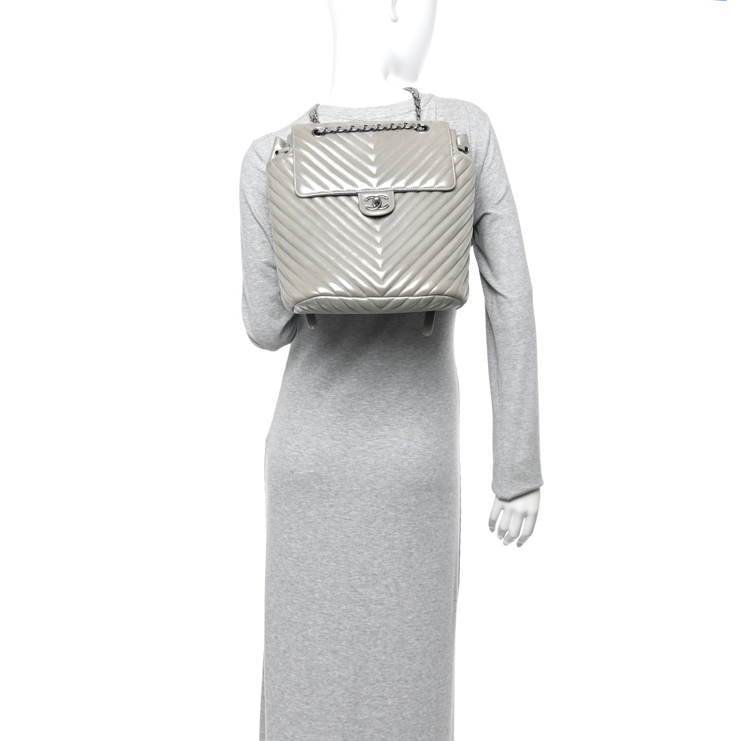 Chanel Iridescent Calfskin Chevron Quilted Small Urban Spirit Backpack Silver