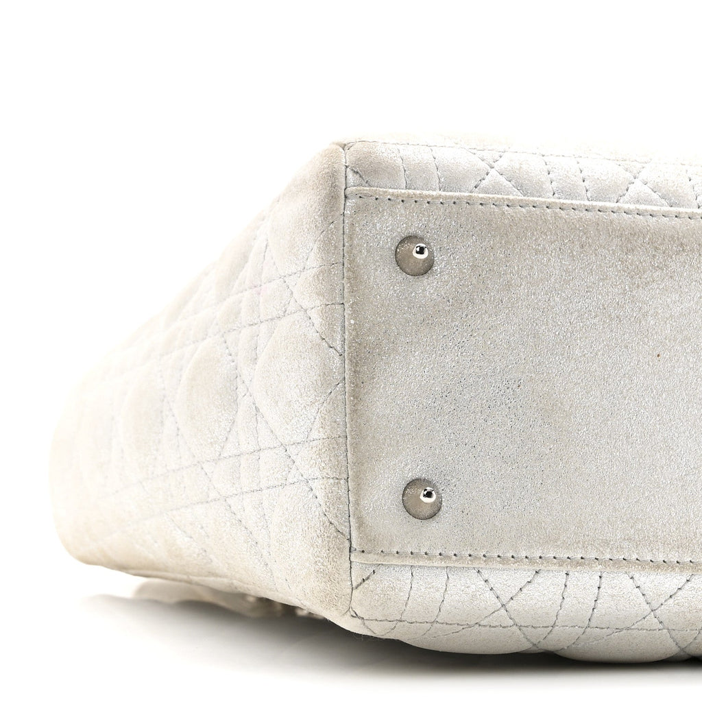 Christian Dior Metallic Nubuck Cannage Medium Lady Dior Silver