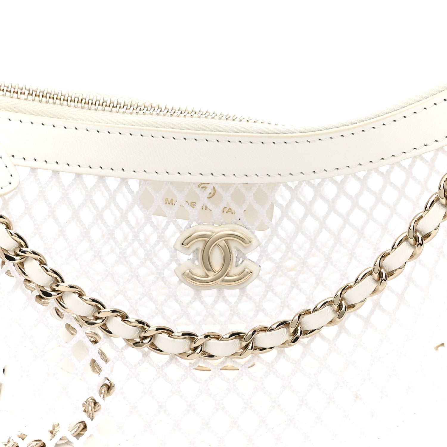 Chanel Mesh Shiny Lambskin Chain Hobo White