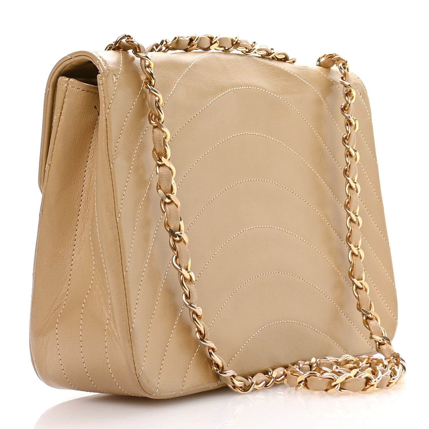 Chanel Lambskin Ribbon Stitched Flap Beige