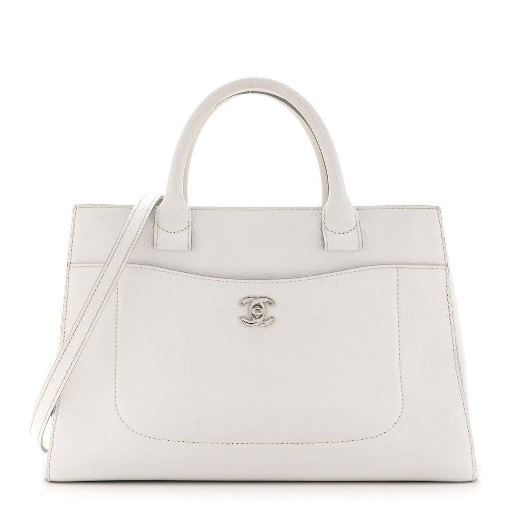 Chanel Grained Calfskin Small Neo Executive Shopper Tote White
