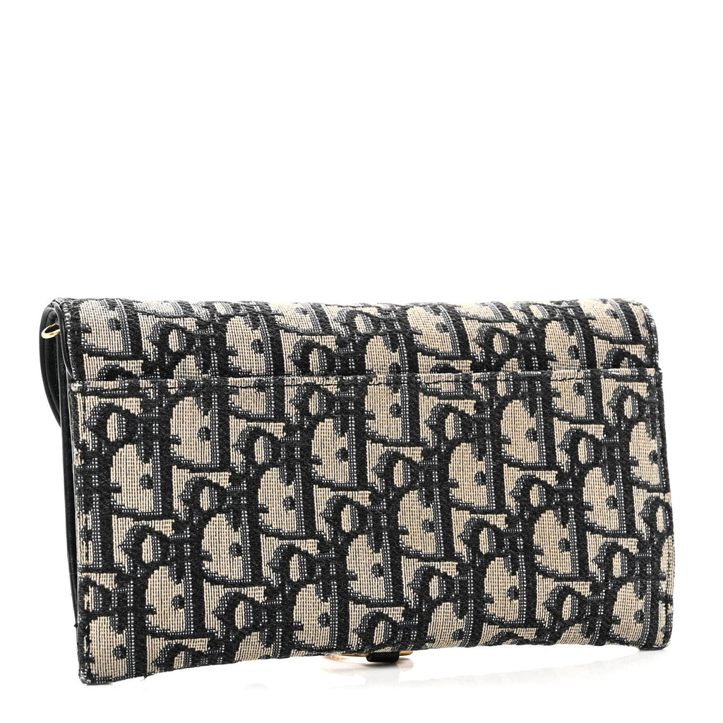 Christian Dior Oblique Saddle Chain Long Wallet Blue
