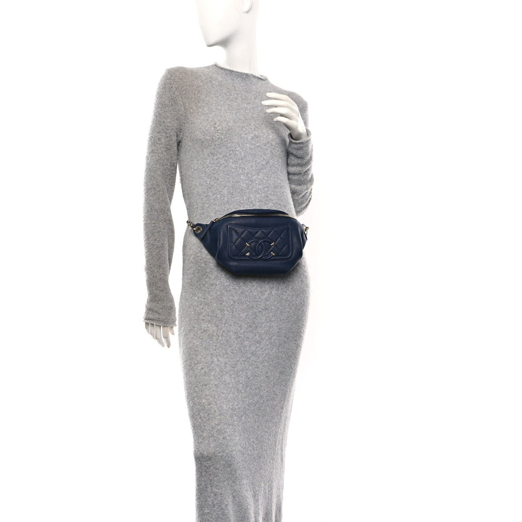 Chanel Caviar Quilted Filigree Waist Bag Blue
