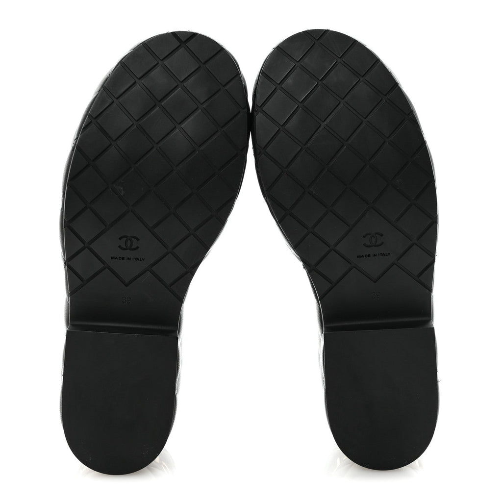 Lambskin Quilted CC Mules Wedge Sandals 37 Black