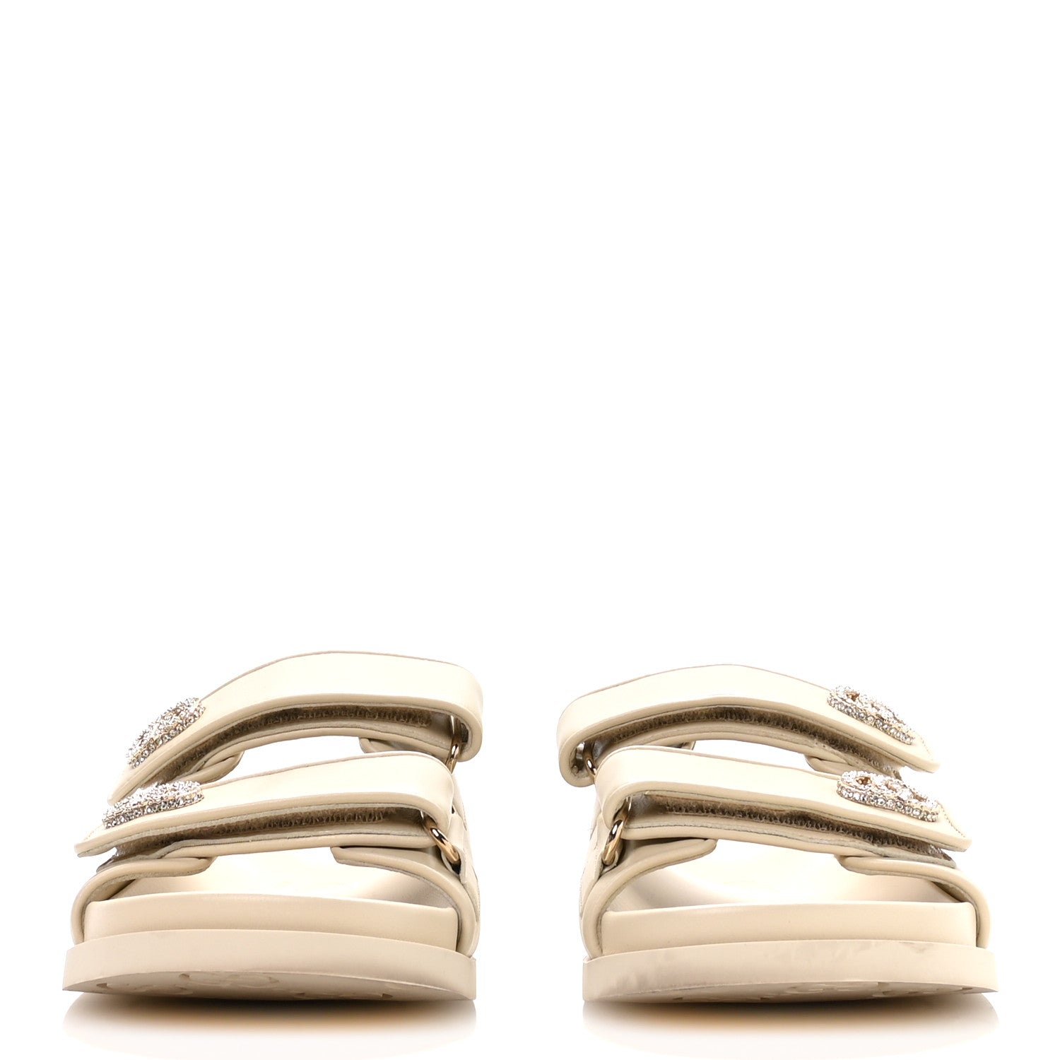 Gucci Calfskin Double G Crystal Womens Isla Dad Sandals 37 Ivory