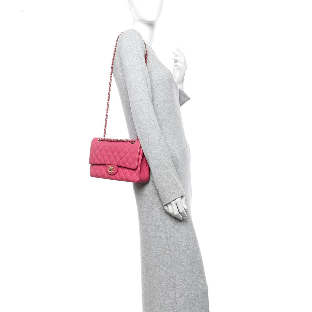 Chanel Lambskin Quilted Medium Double Flap Fuchsia
