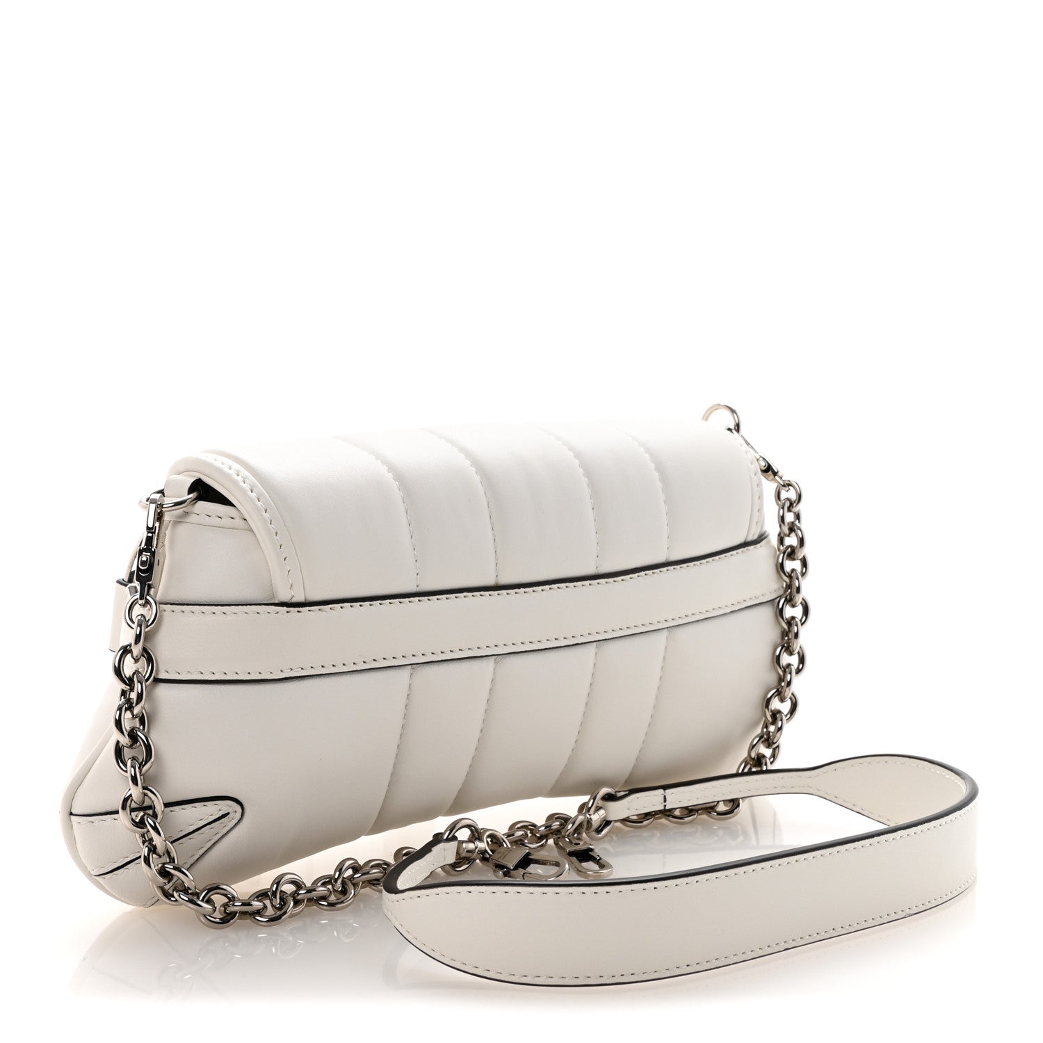 Gucci Nappa Vertical Matelasse Small Maxi Horsebit Chain Shoulder Bag Great White