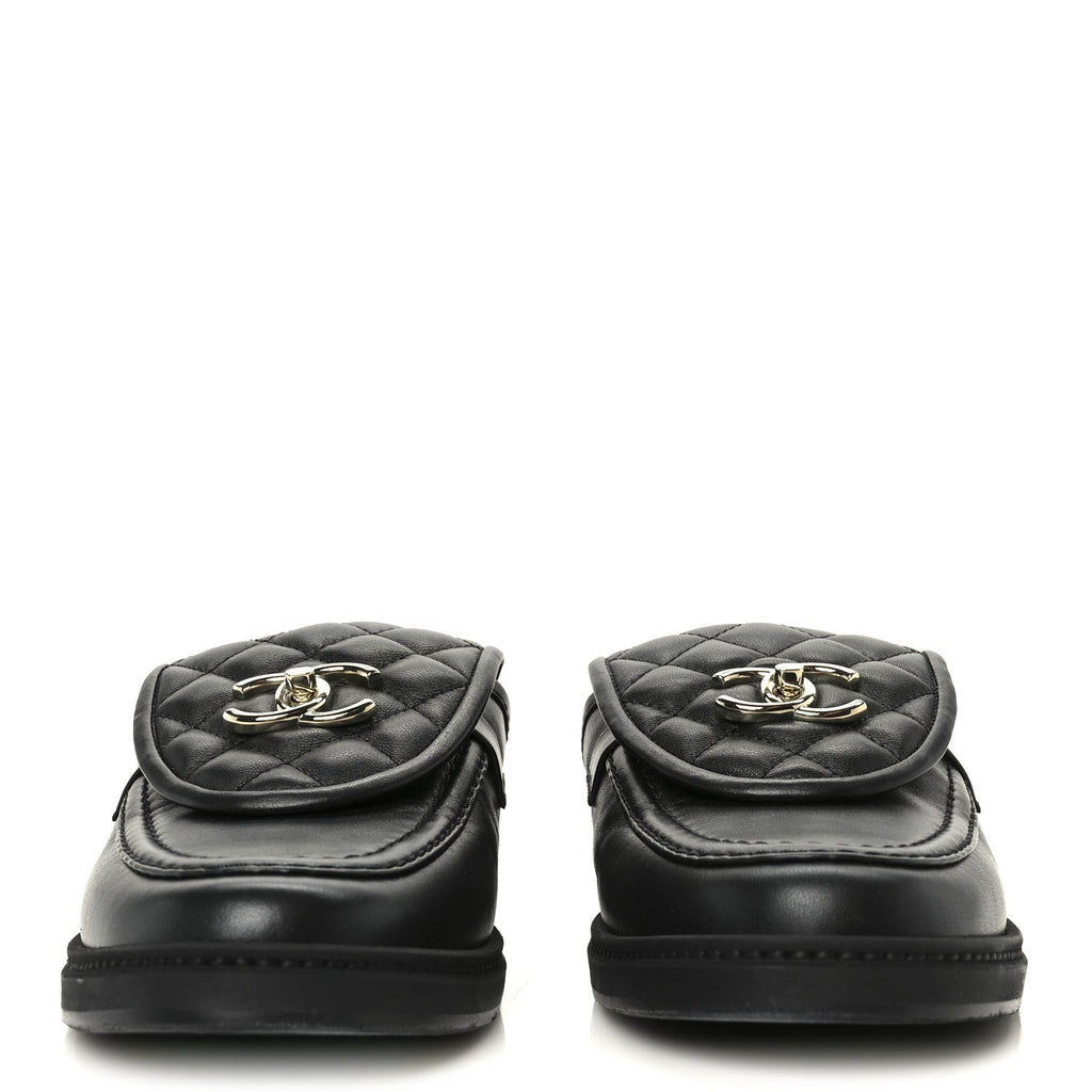 Lambskin Quilted CC Turnlock Mules 40 Black