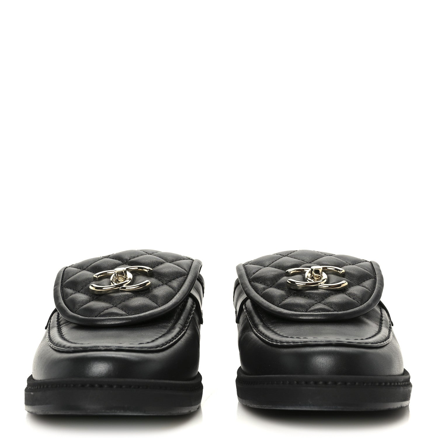 Lambskin Quilted CC Turnlock Mules 40 Black