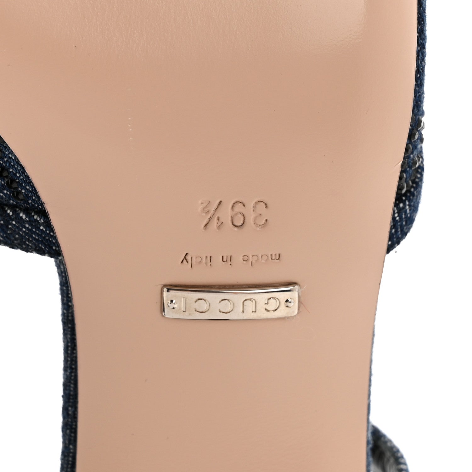 Gucci Denim GG Monogram Malaga Kid Crystal Square G 35mm Slingback Pumps 39.5 Blue