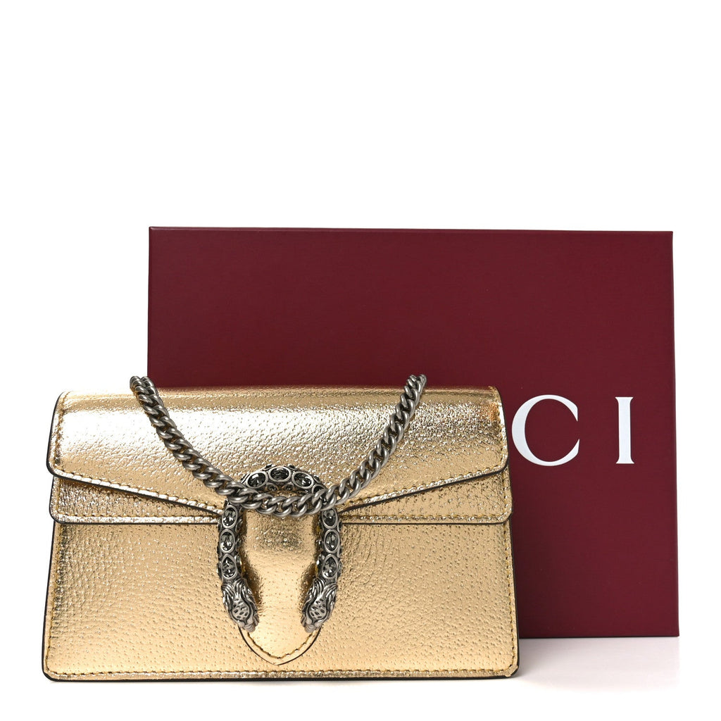 Gucci Metallic Calfskin Super Mini Dionysus Shoulder Bag Gold