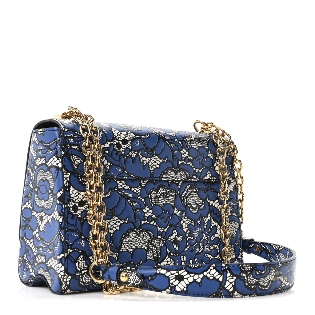 Louis Vuitton Calfskin Lace Flower Inlay Twist Shoulder Bag MM Navy Black
