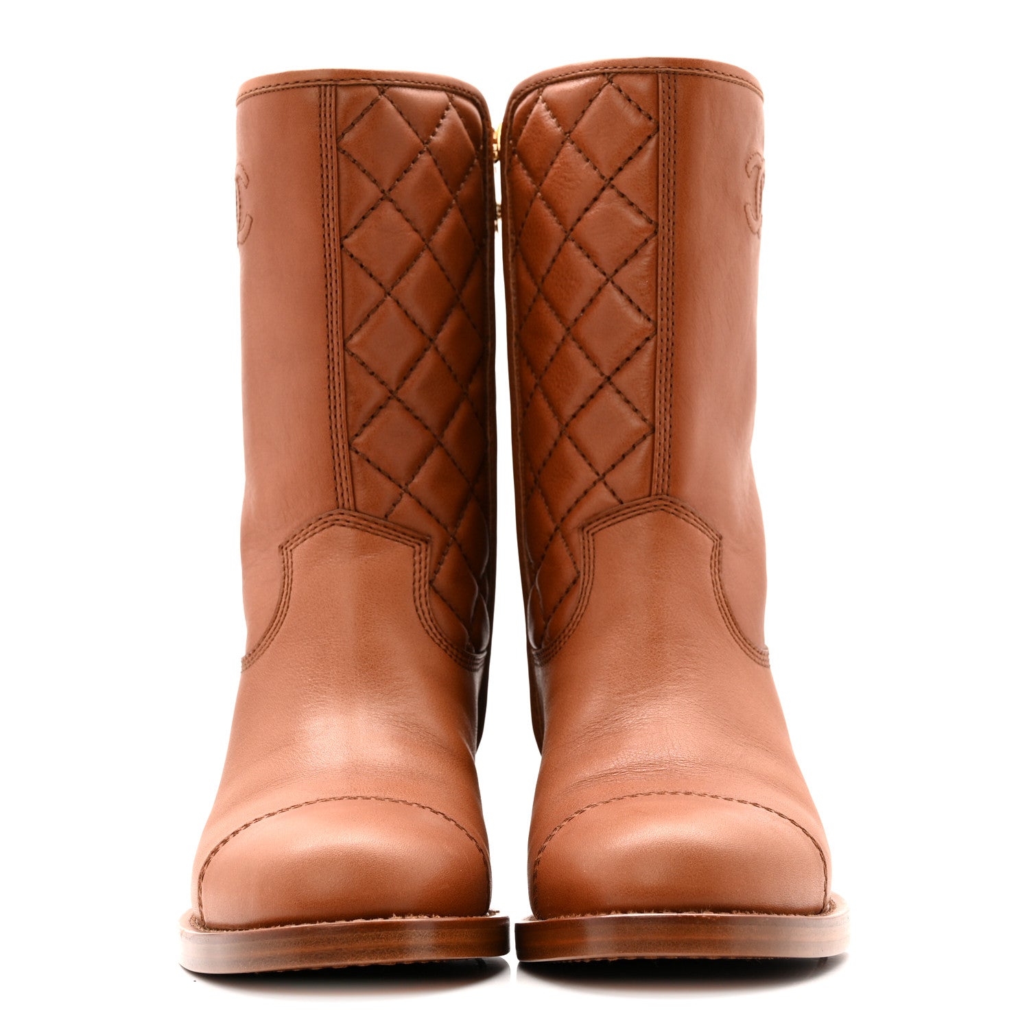 Calfskin CC Logo Mid Calf Boots 39 Brown